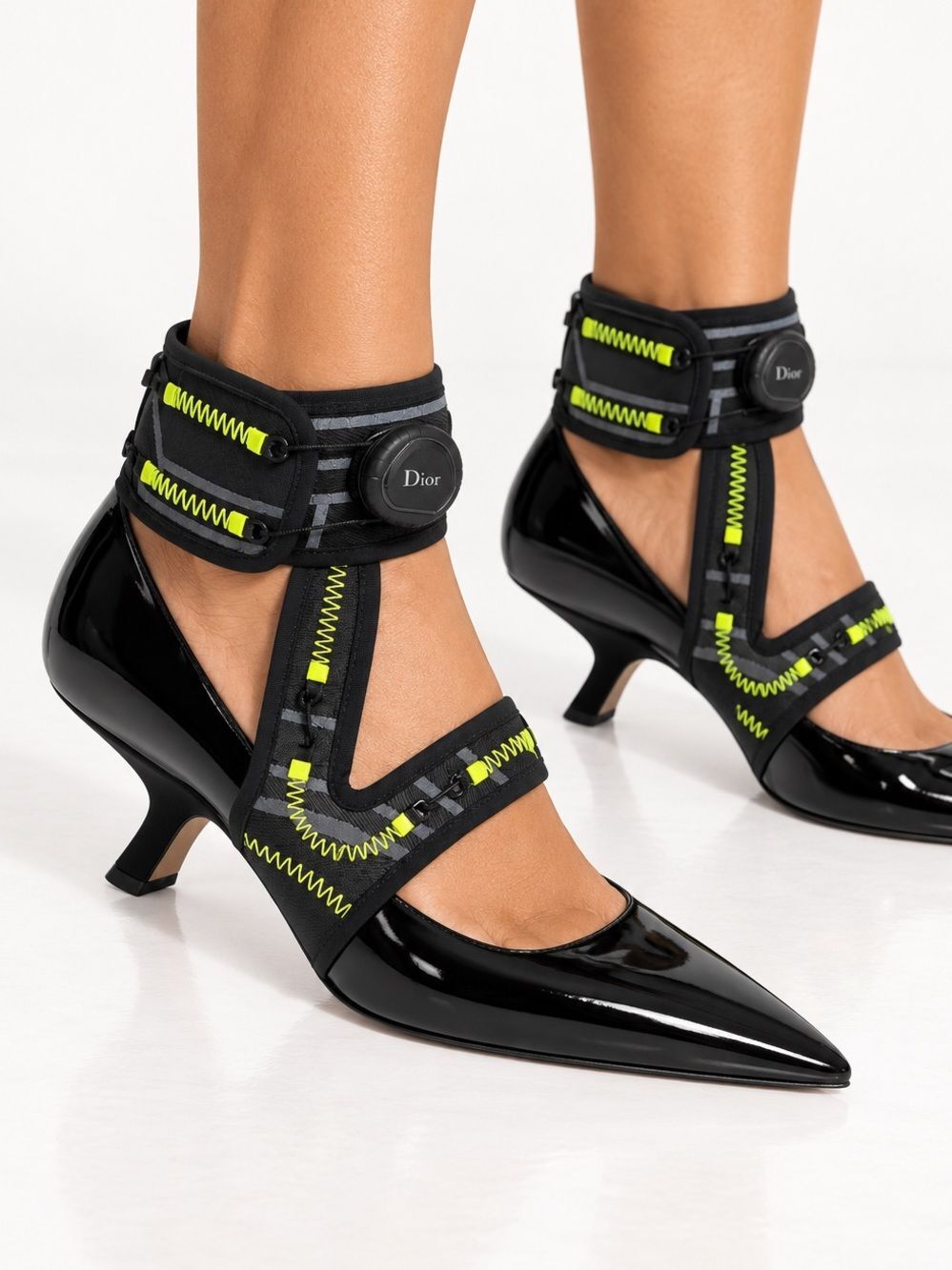 NEW DIOR X ROGER VIVIER 62-66 Black & Green Patent Leather Pumps IT37.5